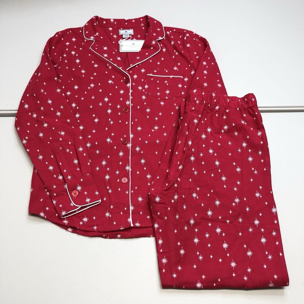 Petite Plume Women’s Starry Night Woven Cotton Pajama Set Size XS Red